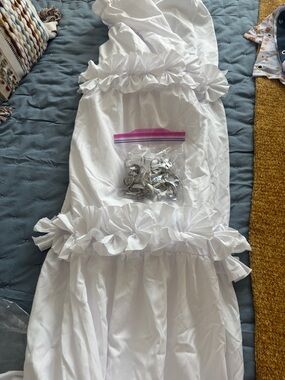 White Ruffled cotton 3 tiers Shower Curtain with Hooks